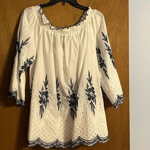 White Ruffled Embellished Blouse with 3/4 Sleeves